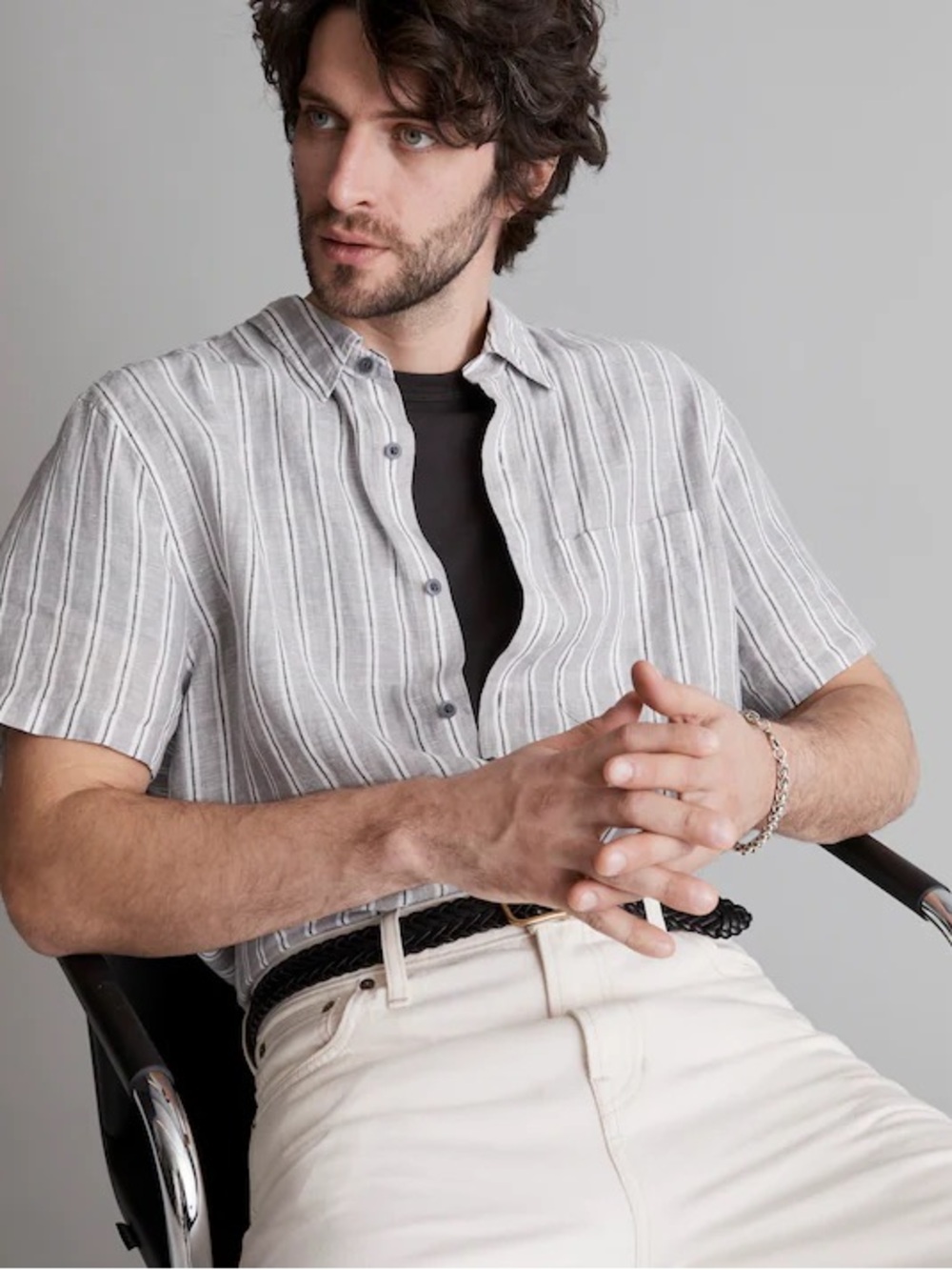 Madewell Men’s 100% Linen Perfect Short-Sleeve Shirt Light Graphite - Size M